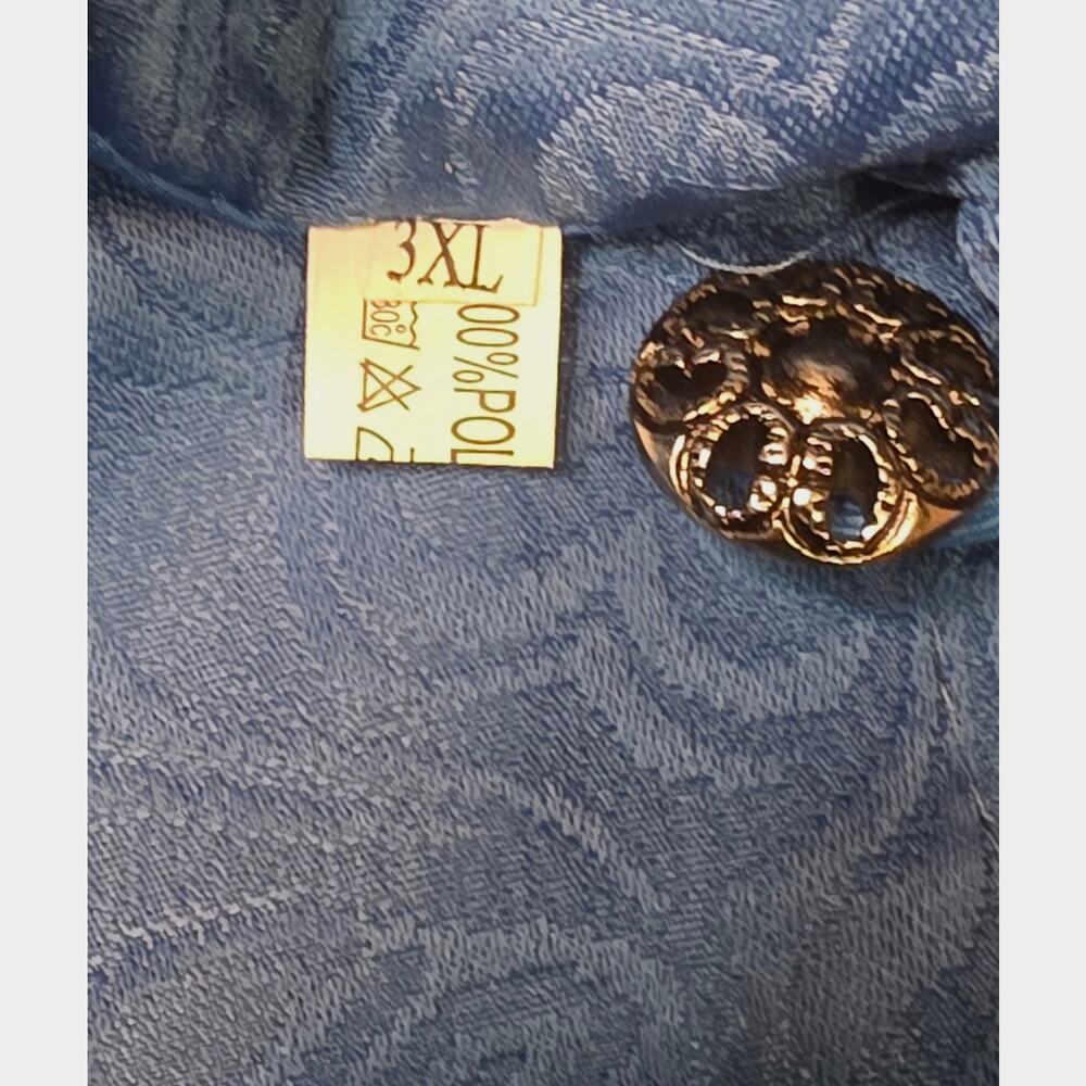 Blue Jacquard Tunic Jacket 3XL Mandarin Collar Ornate Button Damask Cosplay - Picture 10 of 10